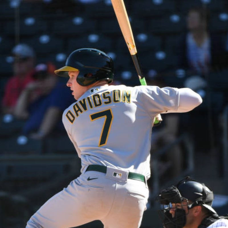 PEORIA, AZ - OCTOBER 15: Logan Davidson #7 of the Mesa Solar Sox bats during the game between the Mesa Solar Sox and the Surprise Saguaros at Surprise Stadium on Friday, October 15, 2021 in Peoria, Arizona. (Photo by Jill Weisleder/MLB Photos via Getty Images)